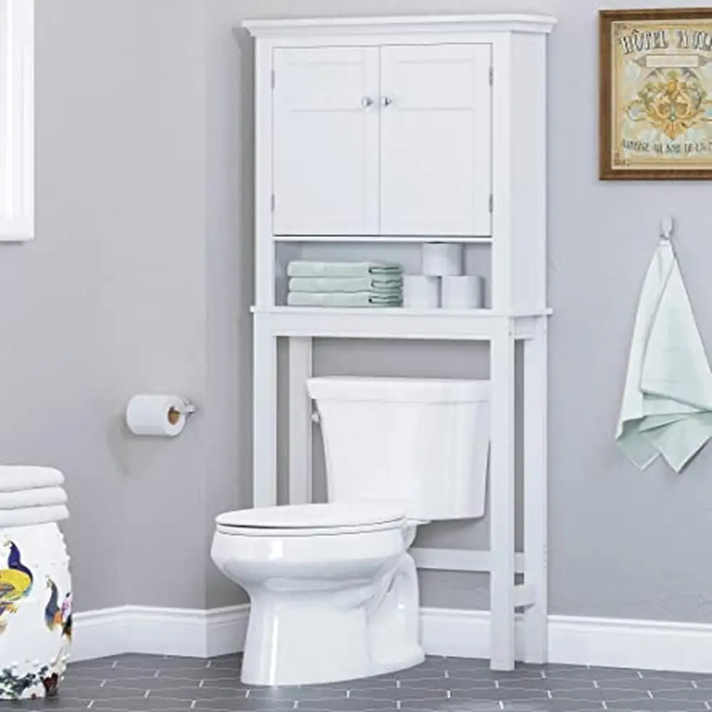 

Bathroom Toilet Shelf Organizer Adjustable Storage Cabinet Classic White Rectangular Shape Engineered Wood Durable Stabile