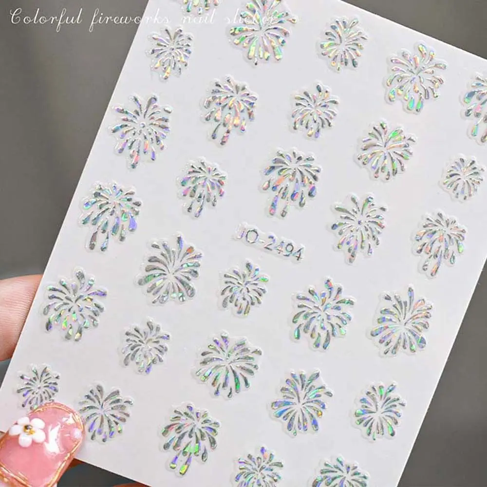 

Holographic Fireworks Nail Art Stickers Laser Design Gold Silver Colorful Fireworks Sliders New Year Manicure Decors