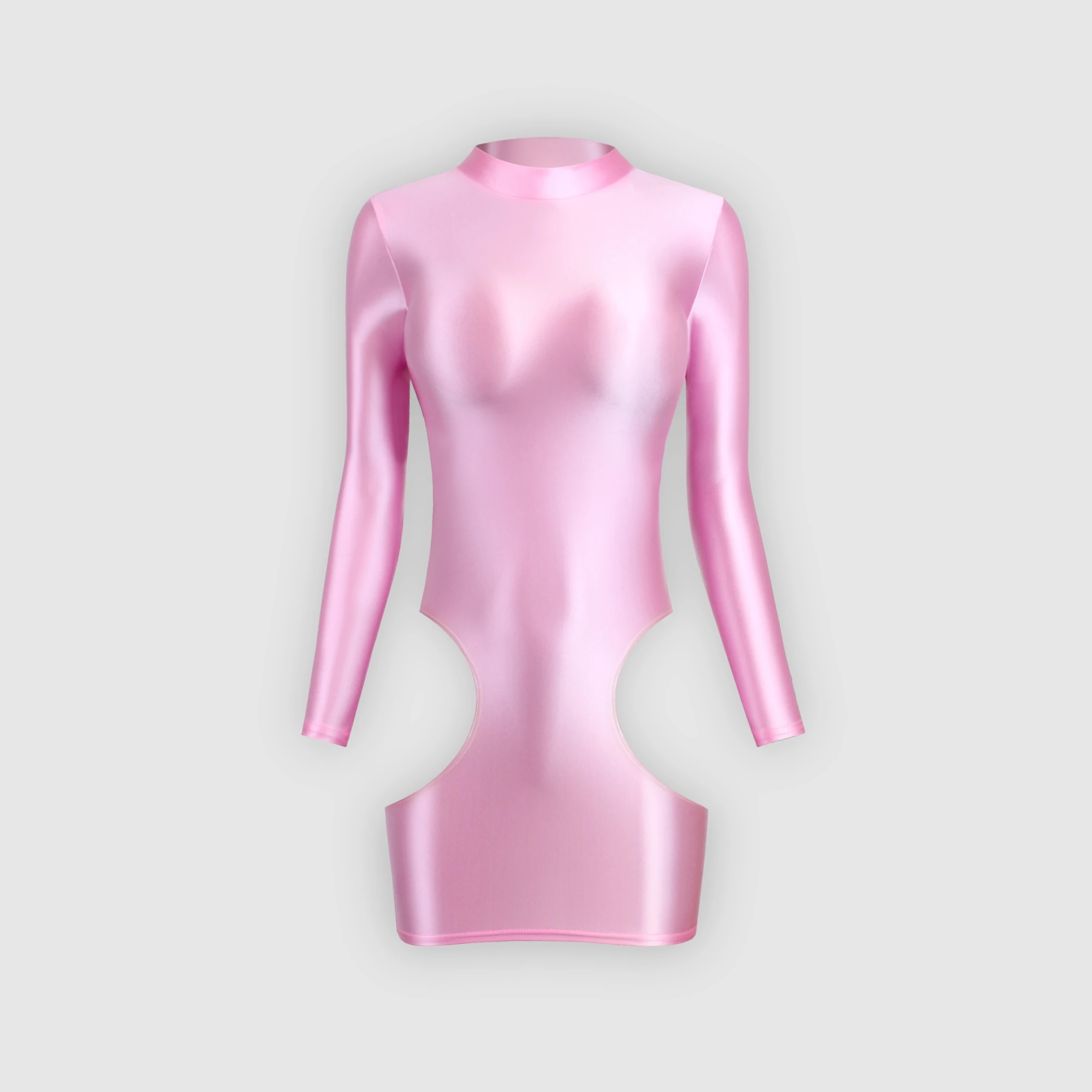 XClocKNYoung satin glossy dress high neck long sleeve skirt one step skirt elastic silk tight fitting skirt Oil hollow out dress