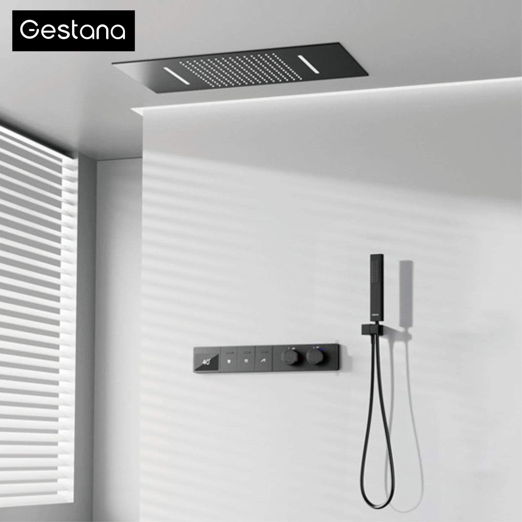 

Gun gray LED digital display brass shower system hidden ceiling Waterfall constant temperature cold&hot water bathroom mixer