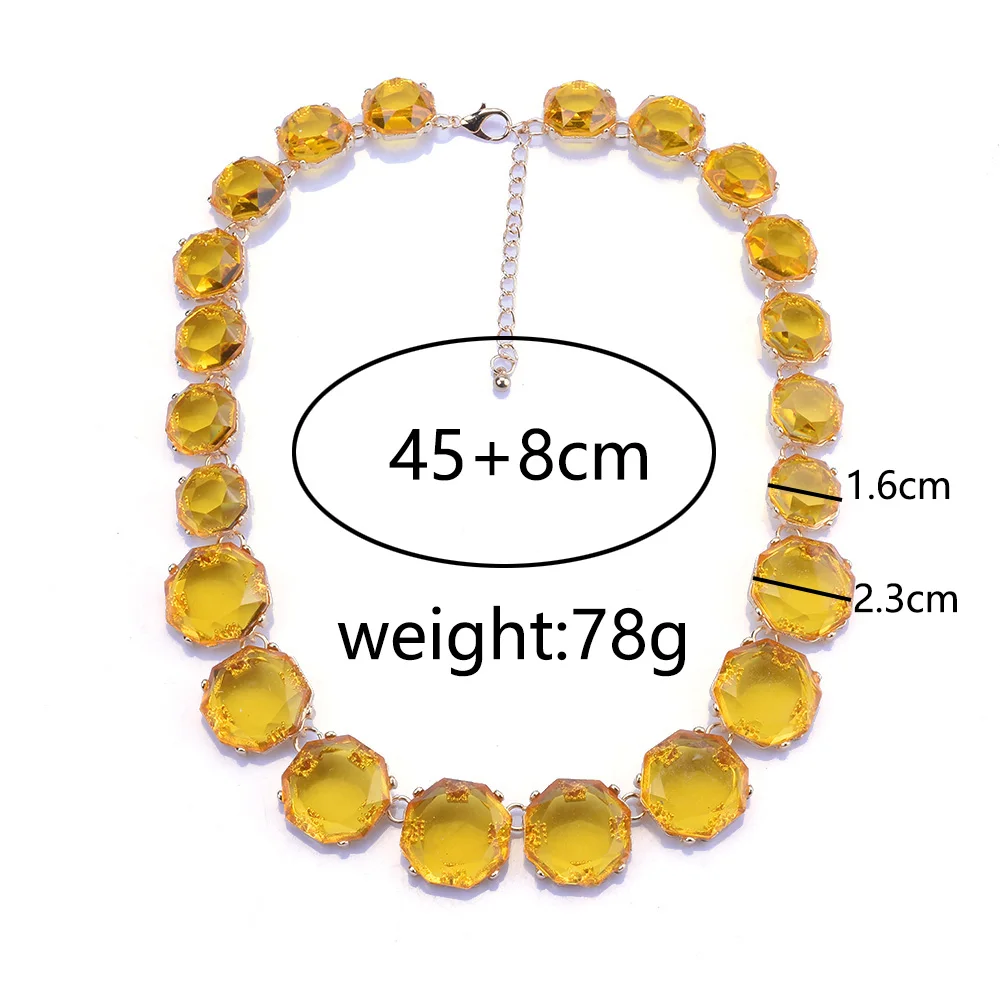 2025 New Candy Color Transparent Resin Polygon Choker Necklace Women Indian Vintage Statement Large Collar Necklace Jewelry