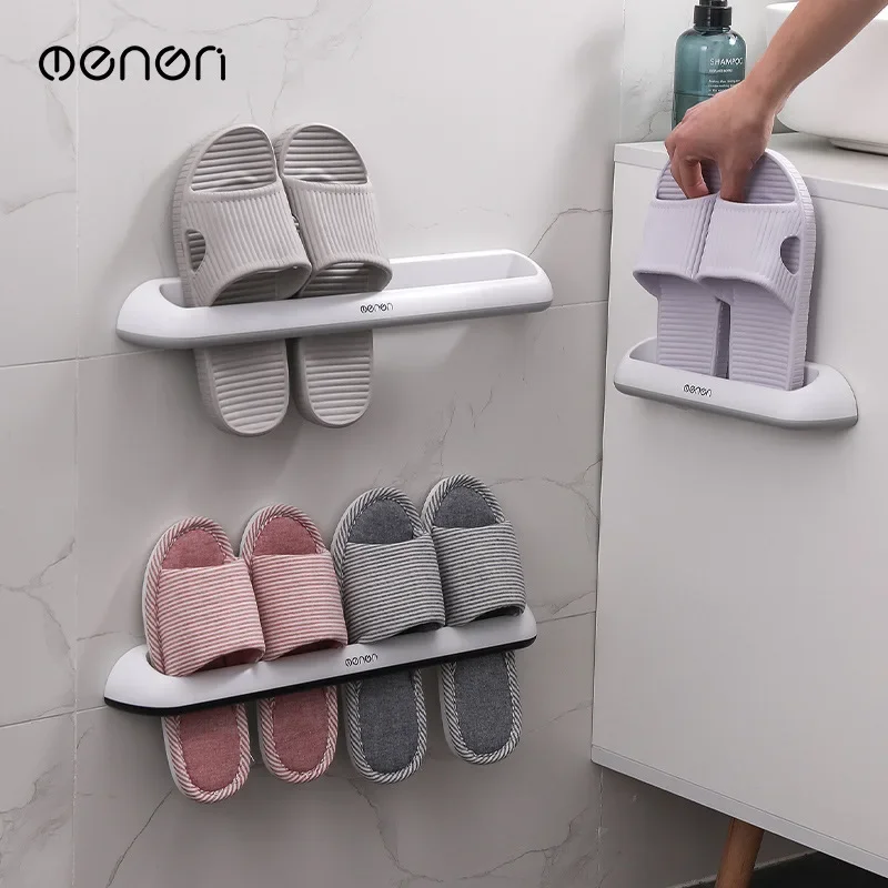 Wall-mounted Bathroom Slipper Rack, Plastic Shoe Storage Rack, Simple, Japanese, Double Row