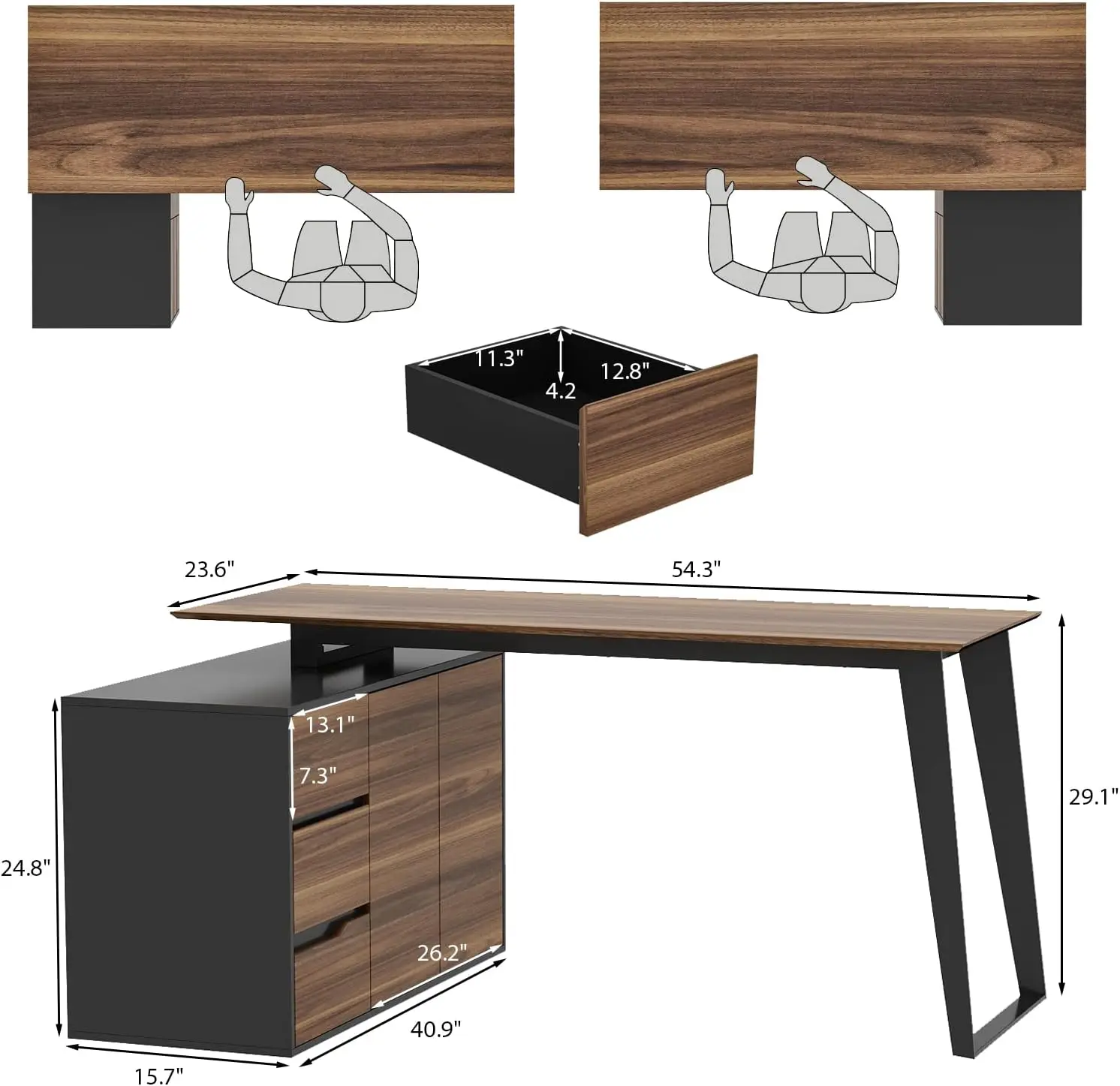 Home Office Computer Desk Corner Desk with 3 Drawers and 2 Shelves 55 Inch Large L-Shaped Study Writing Table