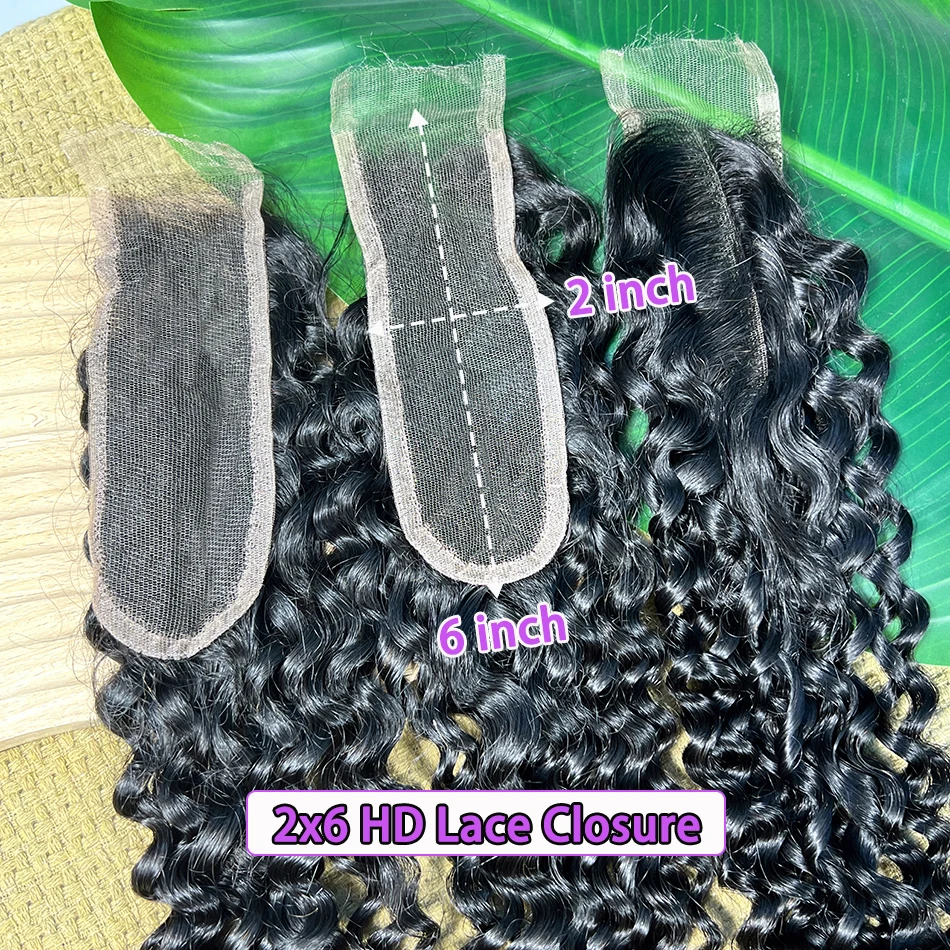 عميق مجعد 2x6 HD الدانتيل إغلاق غير مرئية قبل قطعها ابيض عقدة الدانتيل اللون الطبيعي غير المجهزة 100% الخام شعر بشري لعذراء
