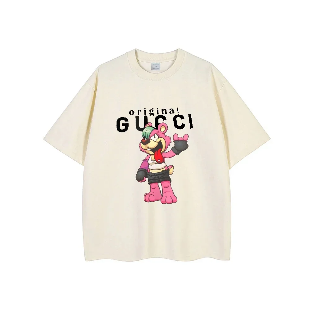 2025 جديد حار الصيف المد الأمريكي الفاخرة العلامة التجارية الدكتور رسالة ليوبارد طباعة الظهر الدب الرجال والنساء عادية القطن تي شيرت