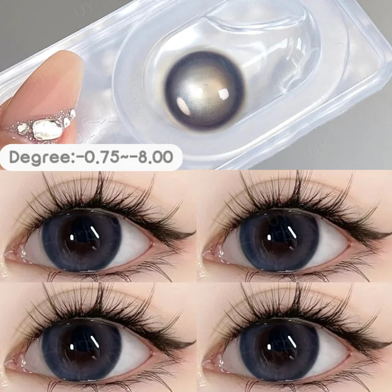 UYAAI Color Contact Lenses with Diopters Color Lens Korean Lenses Grow Eye Natural Colored Eye Lenses Myopia Black Lenses