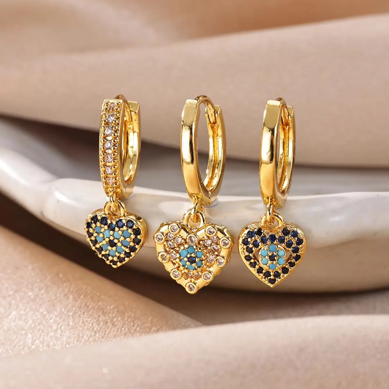 Mini Devil's Eye & Heart CZ Stainless Steel Earring for Women Mama Gold Color Anti Rust Earring Wedding Jewelry Accessories Gift