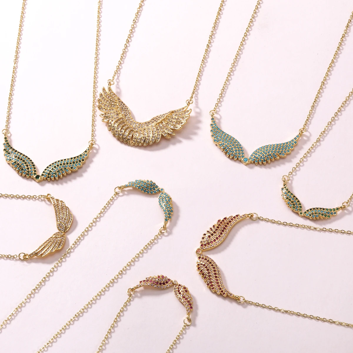 Angel Wing Necklace For Women Gold Color Angle's Wings Fashion Cubic Zirconia Necklace Titanium Steel Clavicle Chain