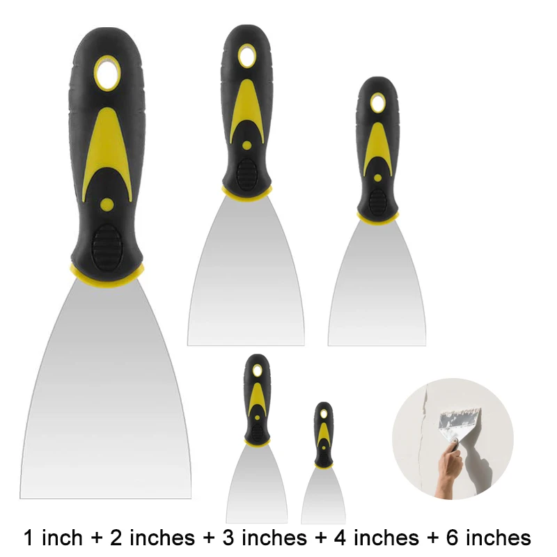 5Set 1&2&3&4&6 Inch Putty Knife Scraper for Drywall Trimming Plaster Scraping Patching and Painting Decals and Wallpaper
