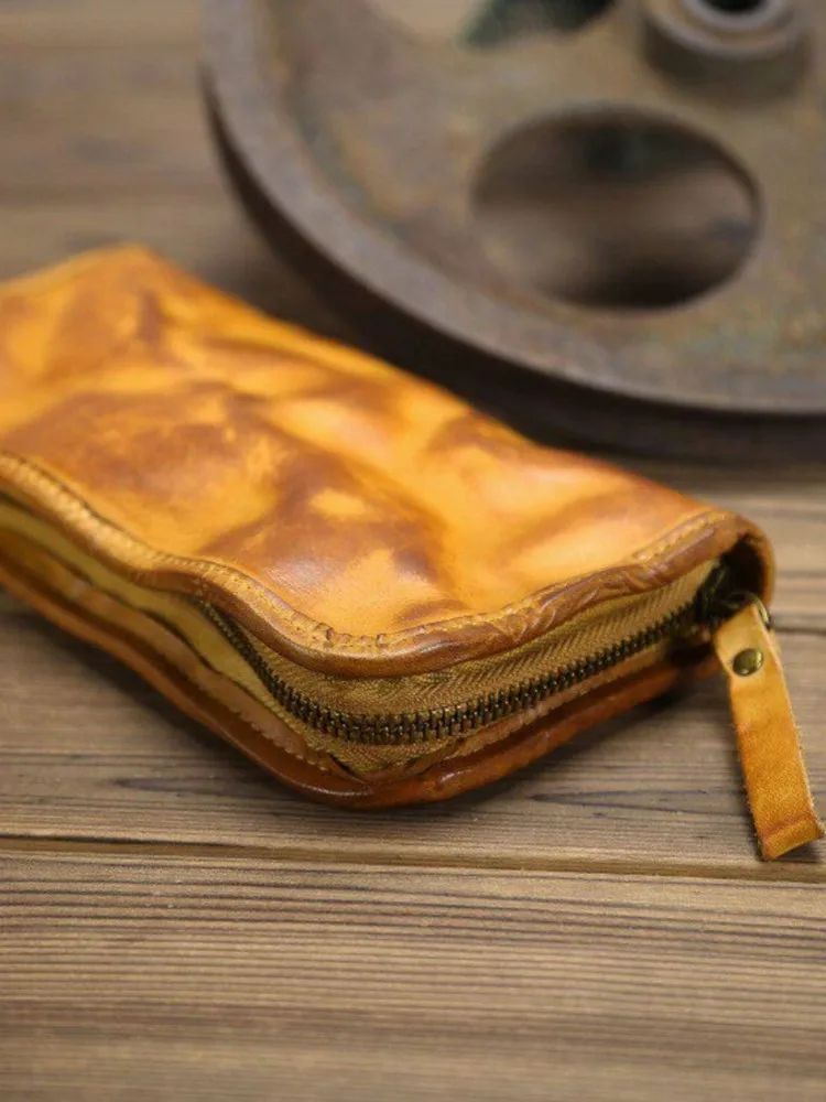 Vintage Female Business Genuine Leather Wallet Cow Leather Zipper Clutch Bag Long Purse Casual Womens Multi Card Holder Wallet
