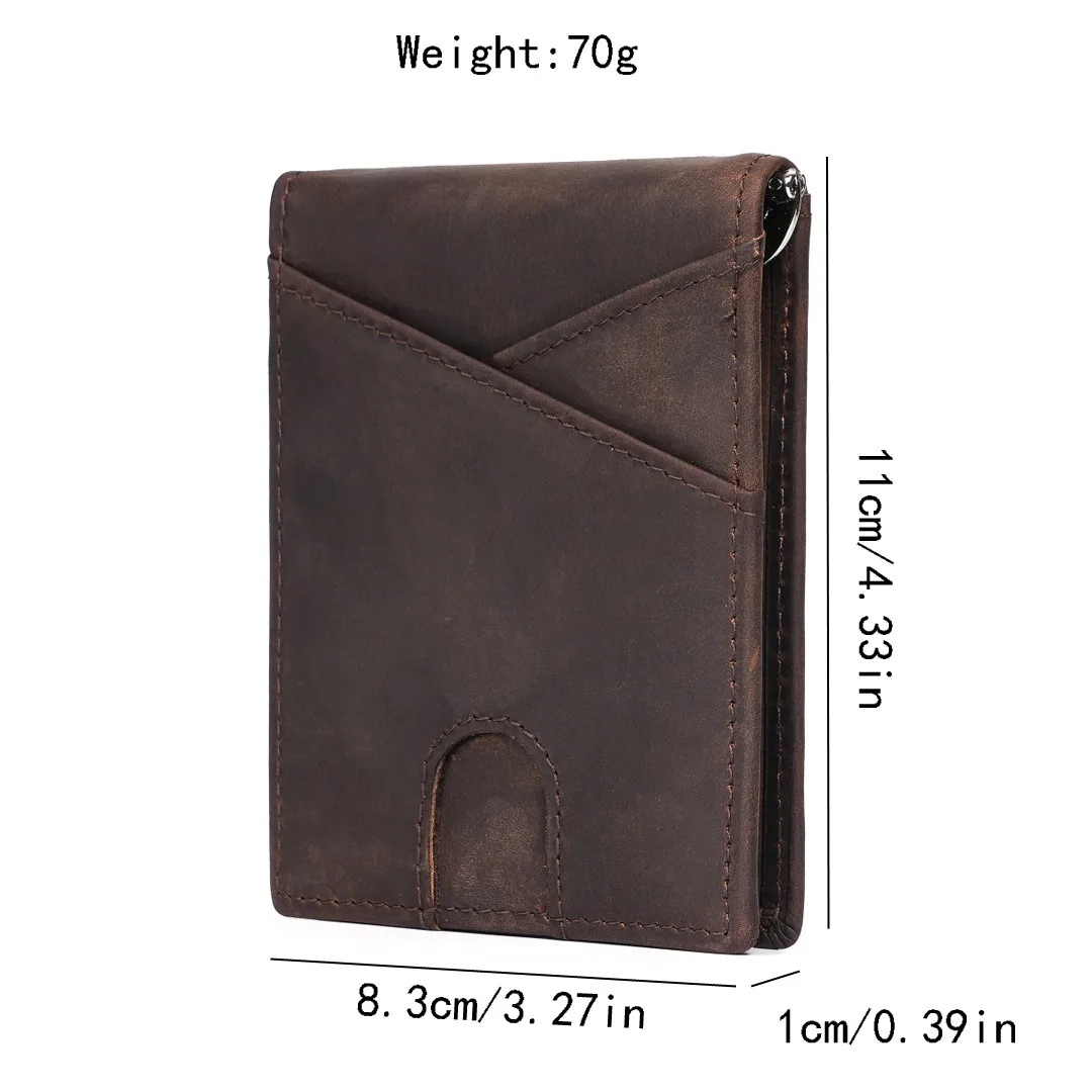 Classic Leather Men’s Bifold Wallet - RFID Blocking Anti-Theft Multiple Portable Cross Style Card Slots | Retro Money Clip Purse
