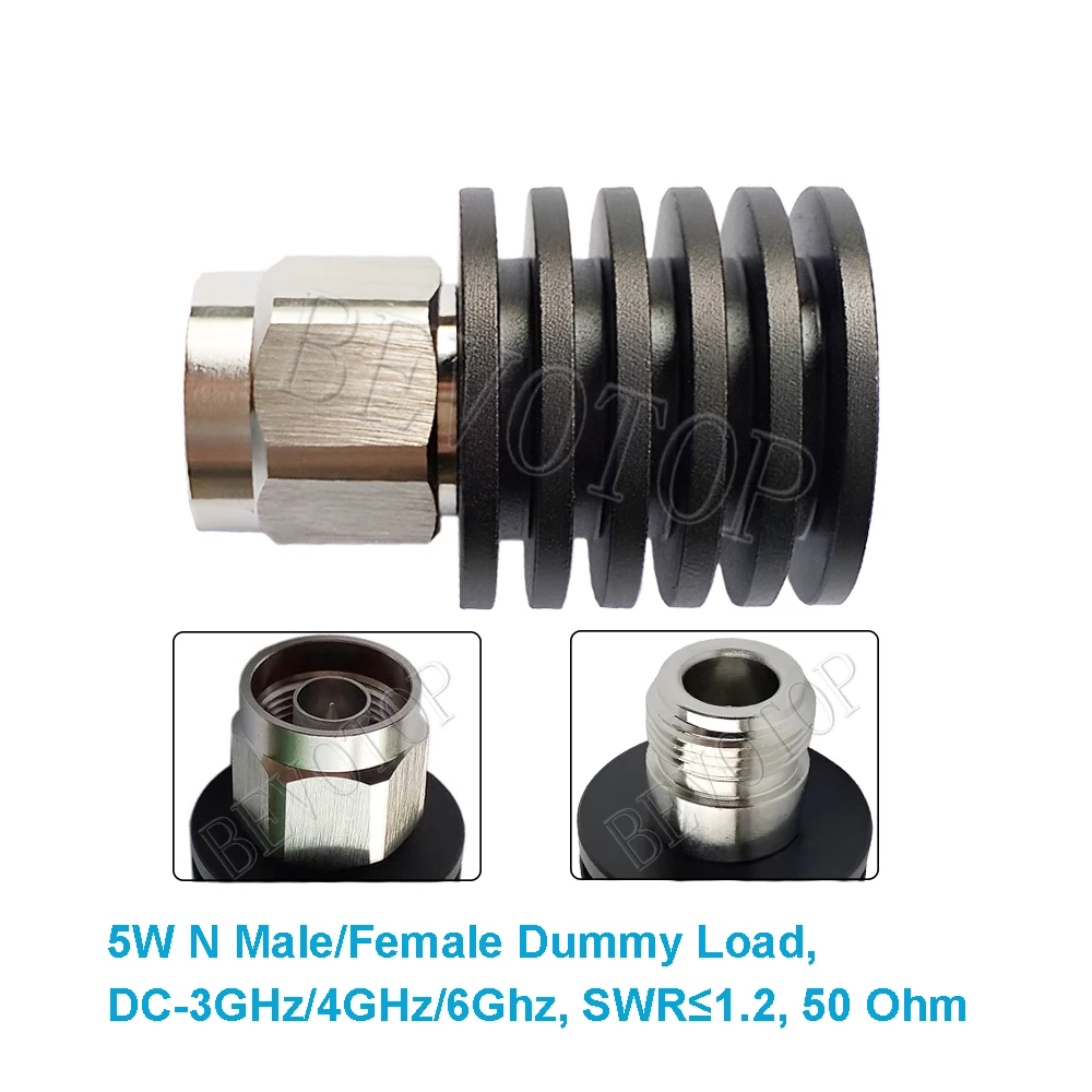 1PCS 5W N Male/Female Connector DC-3GHz/4Ghz/6GHz 50 Ohm RF Coaxial Termination Dummy Load Nickel Plated RF Accessories N-J