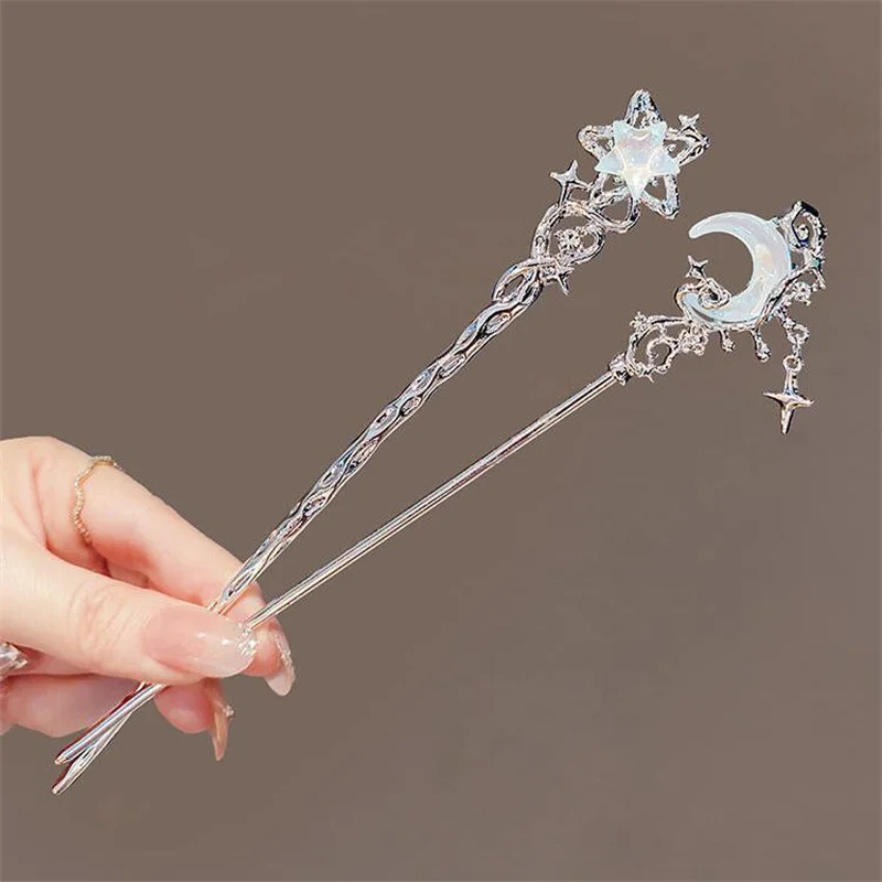 Vintage Moonstone Star Moon Hair Sticks For Women Girls Chinese Style Tassel Hair Chopsticks Exquisite Hair Accessories Gifts