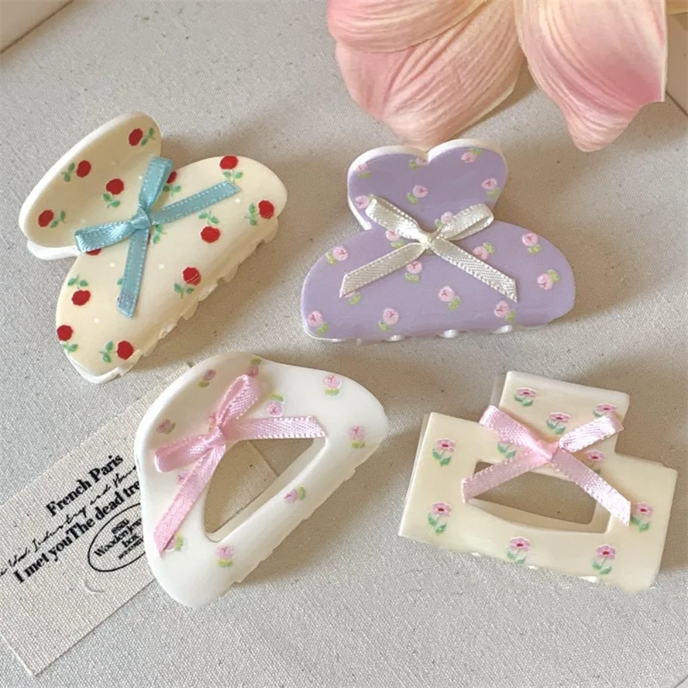 Sweet Plastic Bowknot Hair Claw Y2k Flower Cat Claw Clip Grab Clip Hair Accessories Bow Shark Clip Ladies