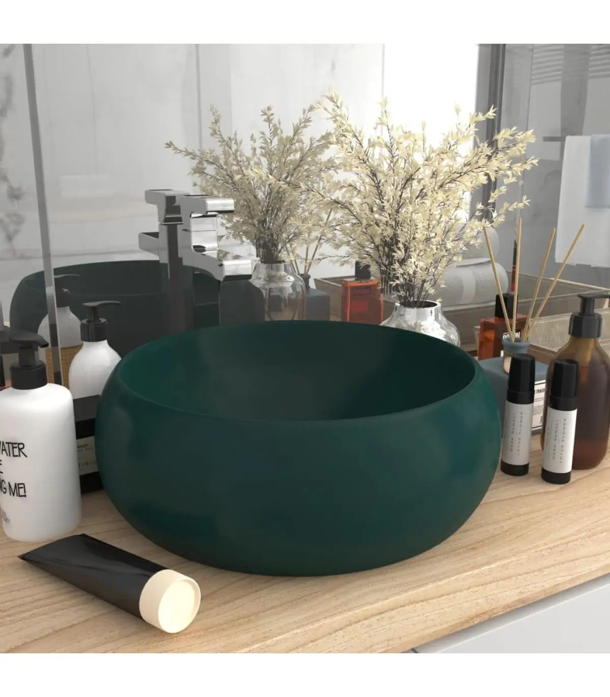 Washbasins Luxury Round Ceramic Dark Green Matte 40x15 cm