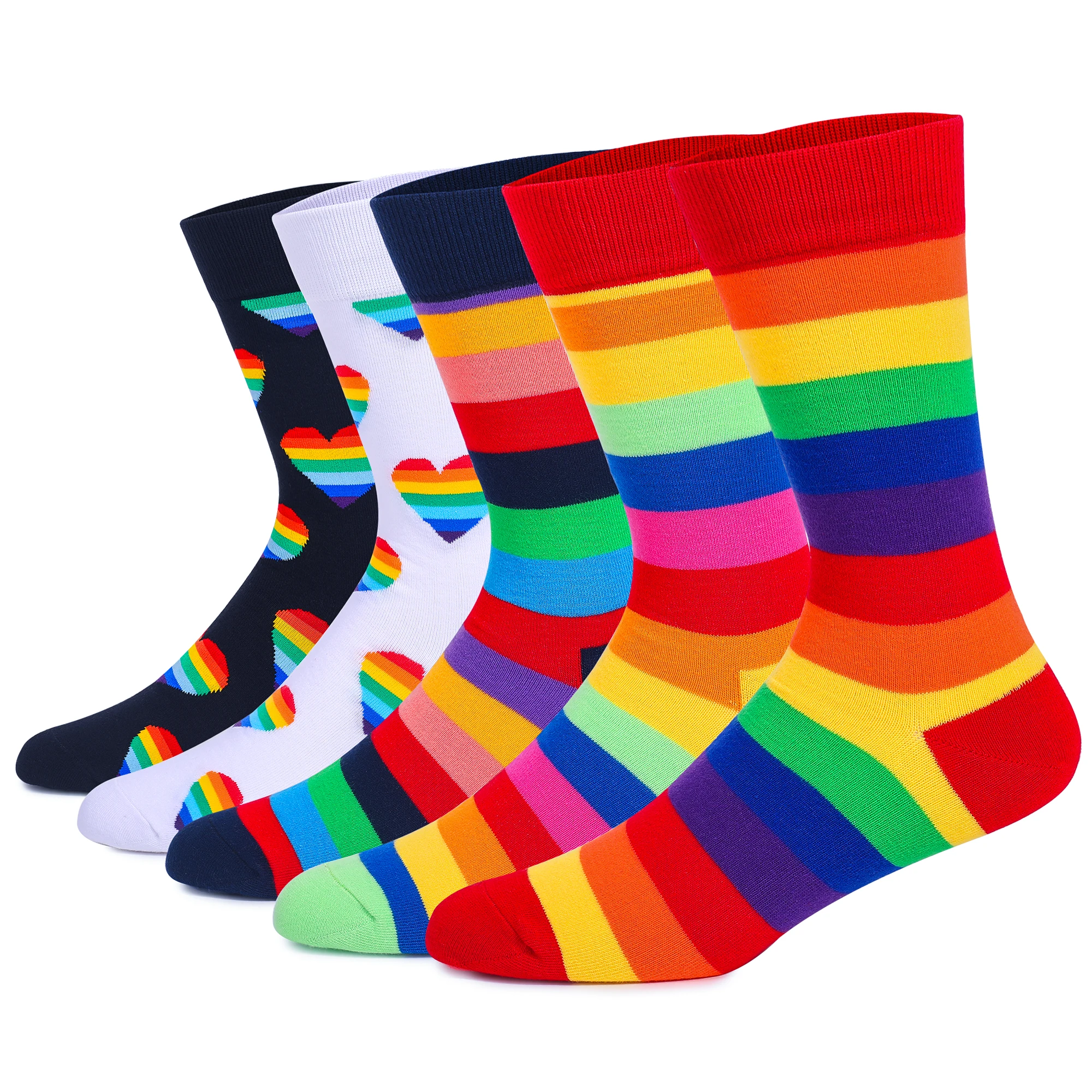 

5Pairs Mens Fun Dress Socks, Pattern Funny Socks Pack, Colorful Striped Combed Cotton Novelty Socks，Cool Breathable Casual Socks