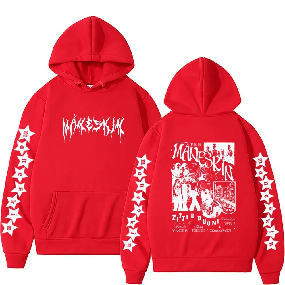 Italian Rock Band Maneskin Double Sided Print Hoodie Men Women Fashion Fleece Cotton Sweatshirt Unisex Vintage Oversized Hoody