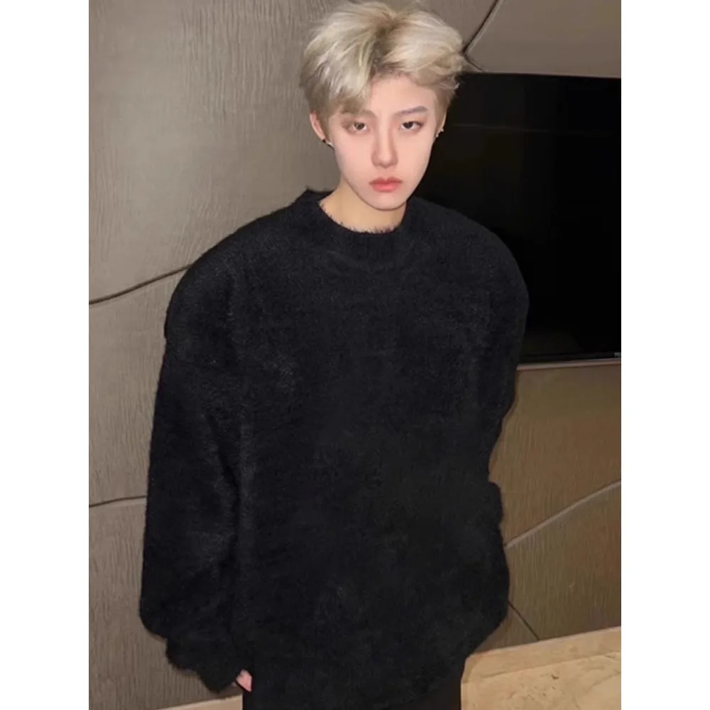 

Мужской зимний трикотаж, мягкий круглый внутренний свитер, американский свитер из искусственного каммера, повседневный свободный крой, длинный све, термобелье