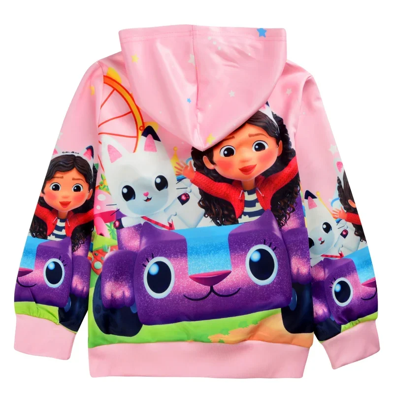 Pull à capuche avec fermeture éclair pour enfants, vêtements d'extérieur décontractés, sweat-shirt pour bébés garçons et filles, vêtements de course Gabby, maison de chats, dessin animé, nouveau