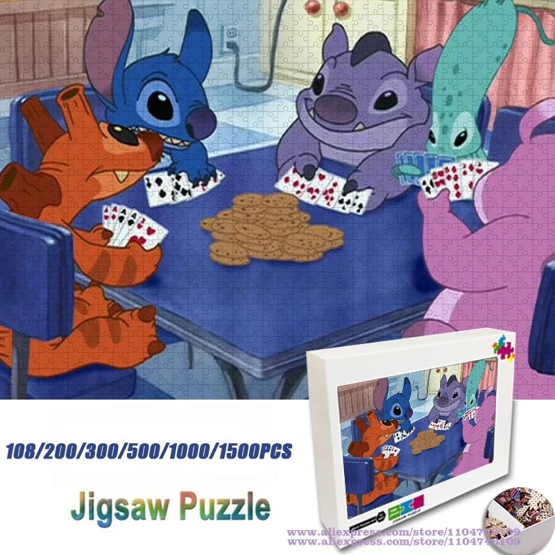 Anime Lilo & Stitch Puzzle personnages d'anime de dessin animé 108/200/300/500/1000/1500 pièces Puzzles d'intelligence pour enfants décoration de la maison