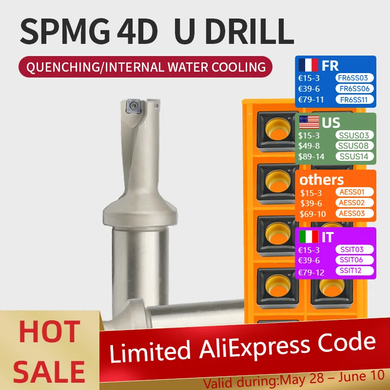 

SP Series 4D Blade-Type Metal Drill Bits C20/C25/C32 Size 13-50mm for Deep Holes - High-Speed Steel with Built-in Blade Set