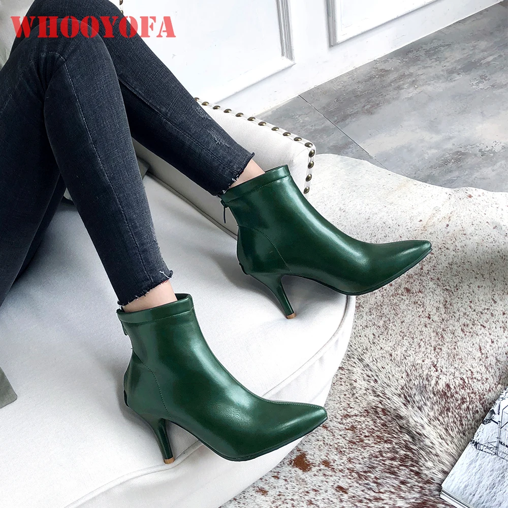 

Brand New Winter Sweet Green Black Women Ankle Boots Hot High Heels Lady Dress Shoes Plus Big Small Size 10 32 43 45 46