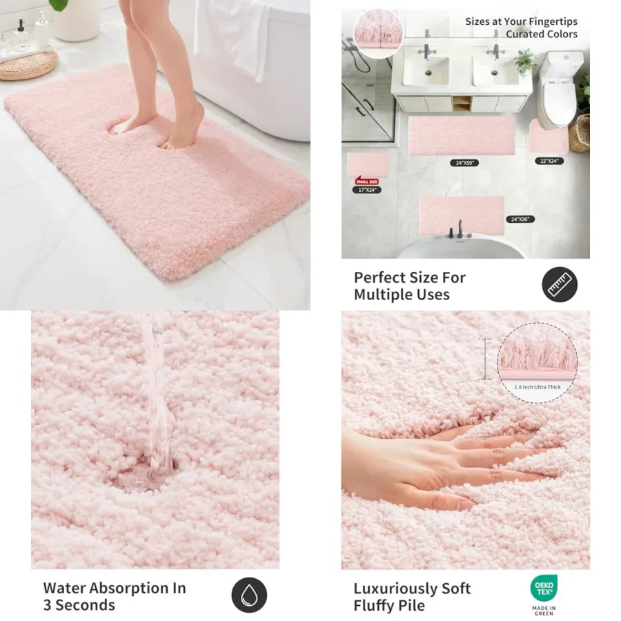 

Bathroom Rugs 48 × 24 Non Slip Super Absorbent Extra Thick Soft, Washable Bath Mat for Floor, Microfiber Plush Shaggy Bath Rug