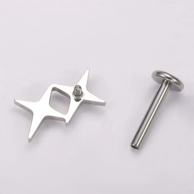 ZOOR F136 التيتانيوم مزدوجة ستار قرط الاذن المرصع 16 جرام 18 جرام النجمي تشيكوسلوفاكيا شقة الظهر Labret مسمار الغضروف اللولب الزنمة أنودة ثقب