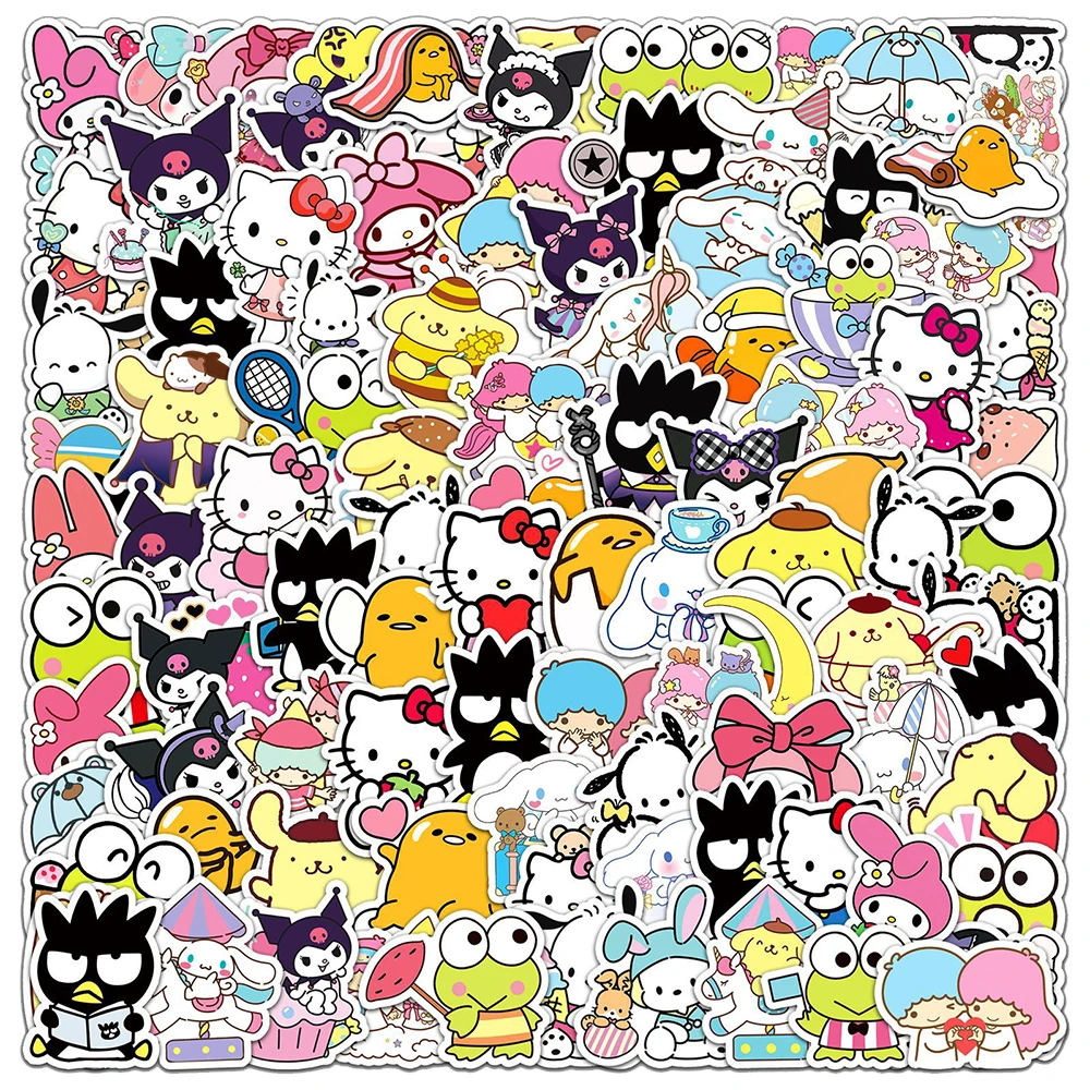 10/30/50/100PCS Sanrio Anime Cartoon Stickers Hello Kitty Cinnamoroll Keroppi Kuromi Suitcase Laptop DIY Cute Sticker Decal Gift