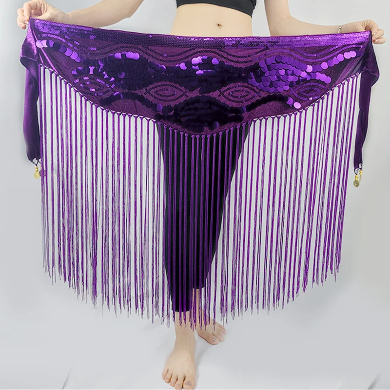 Womens Tassel Sequin Belly Dance Hip Scarf Lesson Wear Belt Skirts Rave Fringe Festival Stage Performance Show Costume