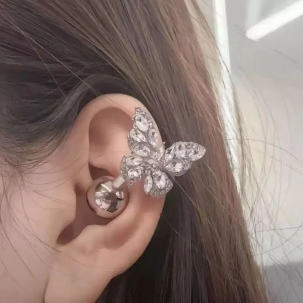 Exquisite Flash Rhinestone Ear-Clip Transparent Earphone Charms Butterfly Earrings Ear Jewelry Translucent Wings Ear Clip