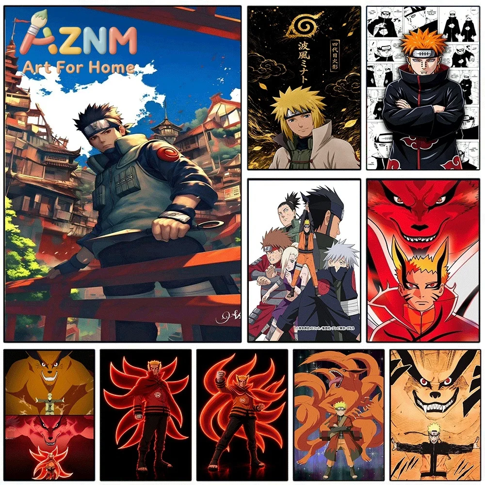 Anime Naruto Canvas Wall Art Konoha Ninja On Village Rooftop Poster Unframed Canvas Painting Bedroom Living Room Home Wall Dec