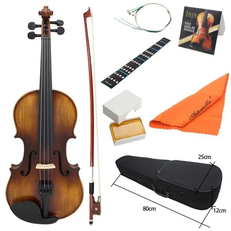 Antique Matte Spruce Solid Wood 4/4 Violin - Easy Play for Adult Beginners, Durable Design with Complete Accessories