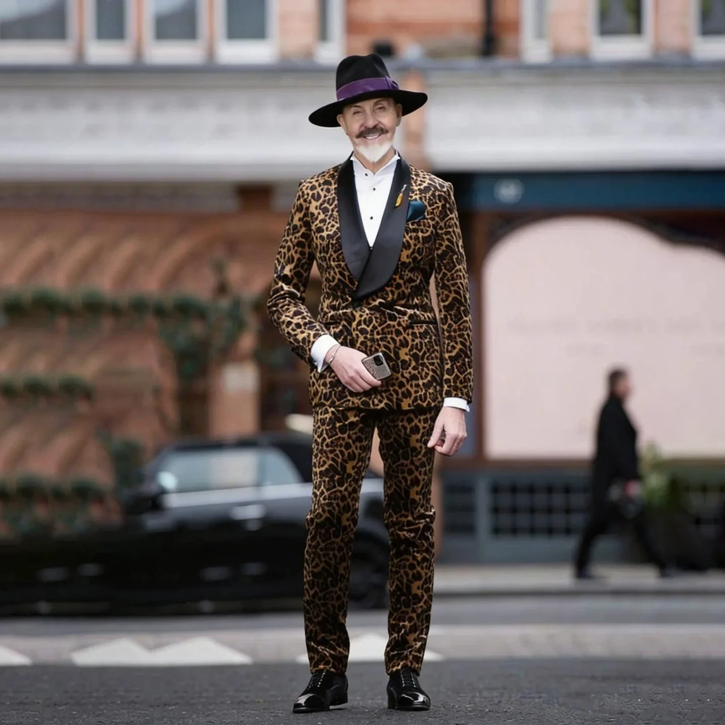 Customized Casual Men’s Spring Leopard Print Jacket 2 Piece Sets Business Black Fashion Shawl Lapel Double Breasted Party Suits