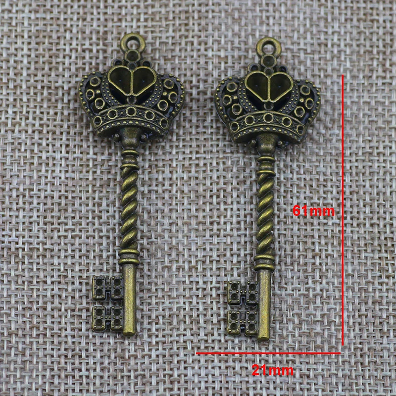 4pcs 21*61mm  Crown Key Pendant Antique Bronze  Silver Color Pendants DIY Crafts Making Findings Handmade Tibetan Jewelry