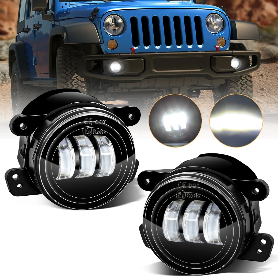 

Светодиодные противотуманные фары для Jeep Wrangler JL JK Dodge Off-Road Journey для Chrysler, 2 шт., 4 дюйма, желто-белые, с функцией DRL и эффектом «ангельские глазки», 12В