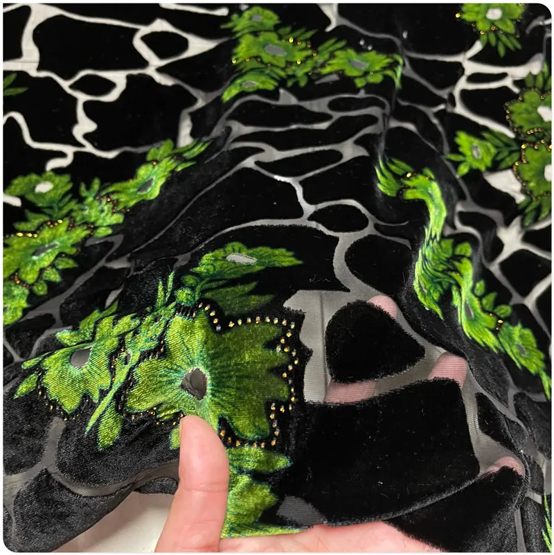 Hollowed-out Silk with Green Cotton Silk Velvet Fabric