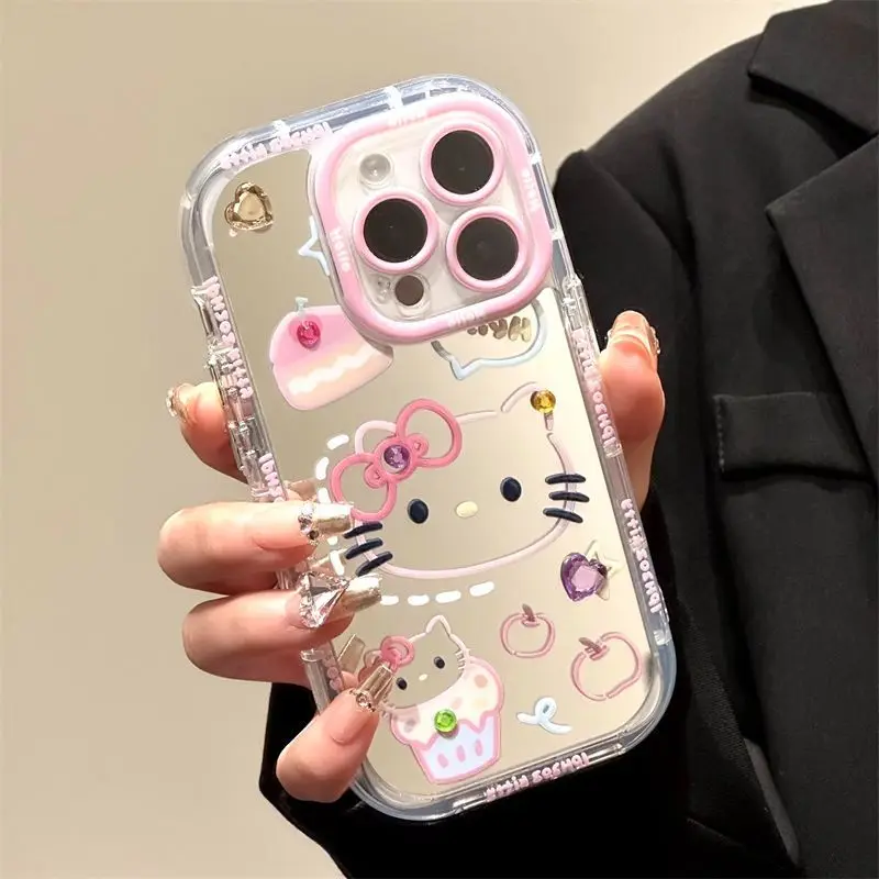 Sanurgente-Coque de téléphone Hello Kitty Melody Makeup Mirror pour iPhone 14, 13, 12, 11, 15 Pro Max, Lovely Hard, Antichoc, Kawaii Back Cover