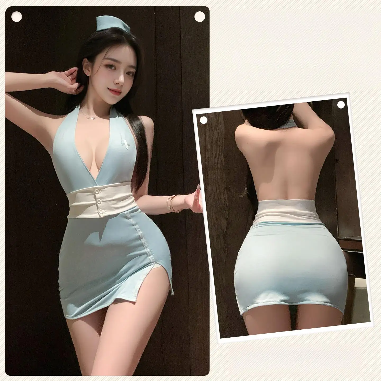 

Erotic Sexy Women Nurse Uniform V-neck Dress Halloween Outfits Cosplay Costume