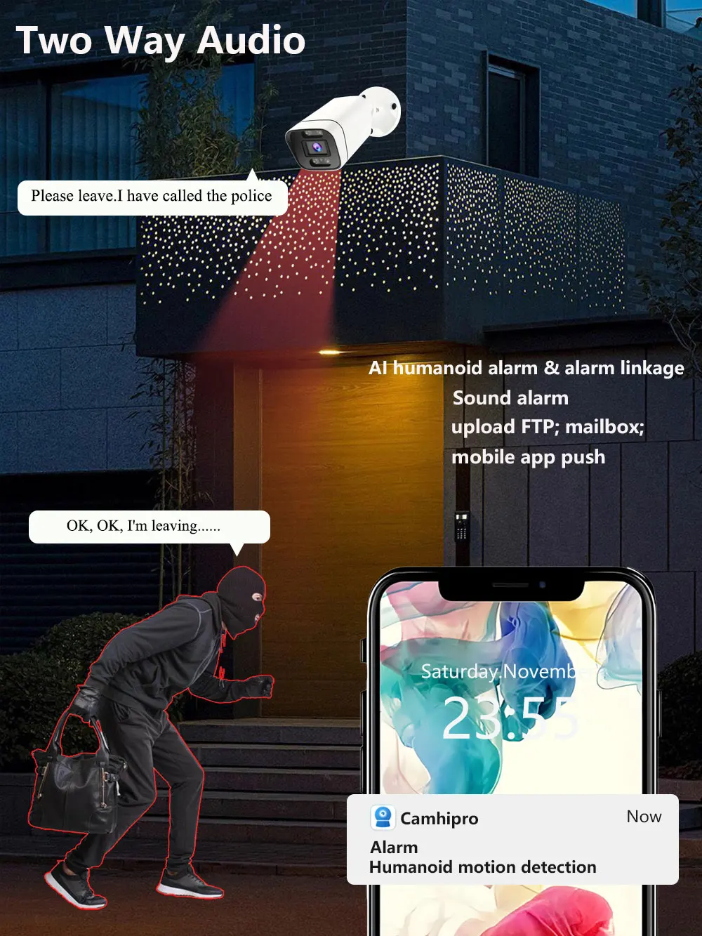 Camhipro 4K 8MP Security POE System Two Way Audio Full Color Or IR Night Version 8CH POE NVR Plug And Play