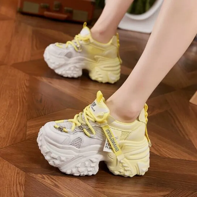 

Женские модные люксовые летне-осенние ботильоны на платформе 9 см из сетчатой микрофибры и кожи, разноцветные, с вырезами, на вулканизированной подошве