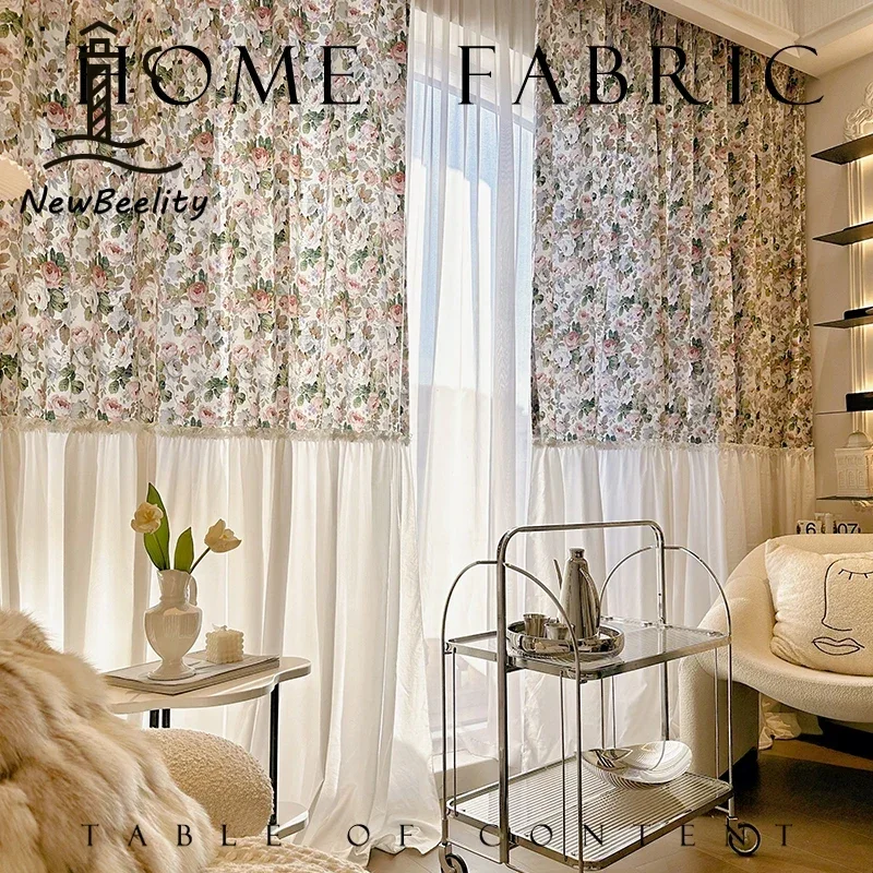 Rose Manor Korean Pastoral Romantic Skirt Cream Style Retro Semi-Blackout Curtains for Living Room Bedroom Dining Custom Size