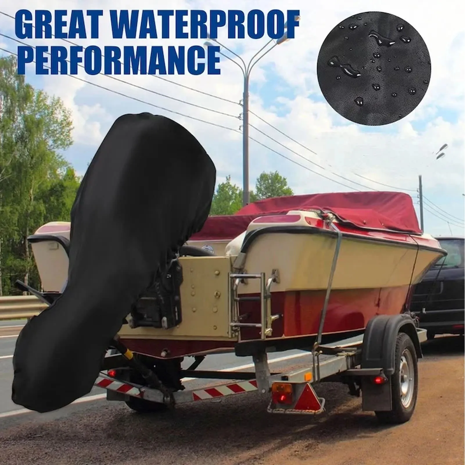 

Full Outboard Motor Cover Water Proof Heavy Duty Fadeproof 600D Oxford Fabric Boat Motor Cover Black