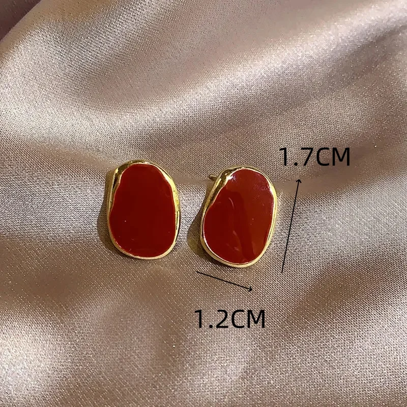 Big Winered Color Irregular Geometry Bean Stud Earrings for Women Ear Jewelry Accessory Wholesale Girl Gift