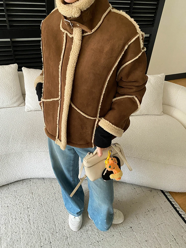 FANAN Office Lady Faux Fur Coats For Women Lapel Single Breasted Thick Warm Long Sleeve Temperament Jackets Winter New 2025