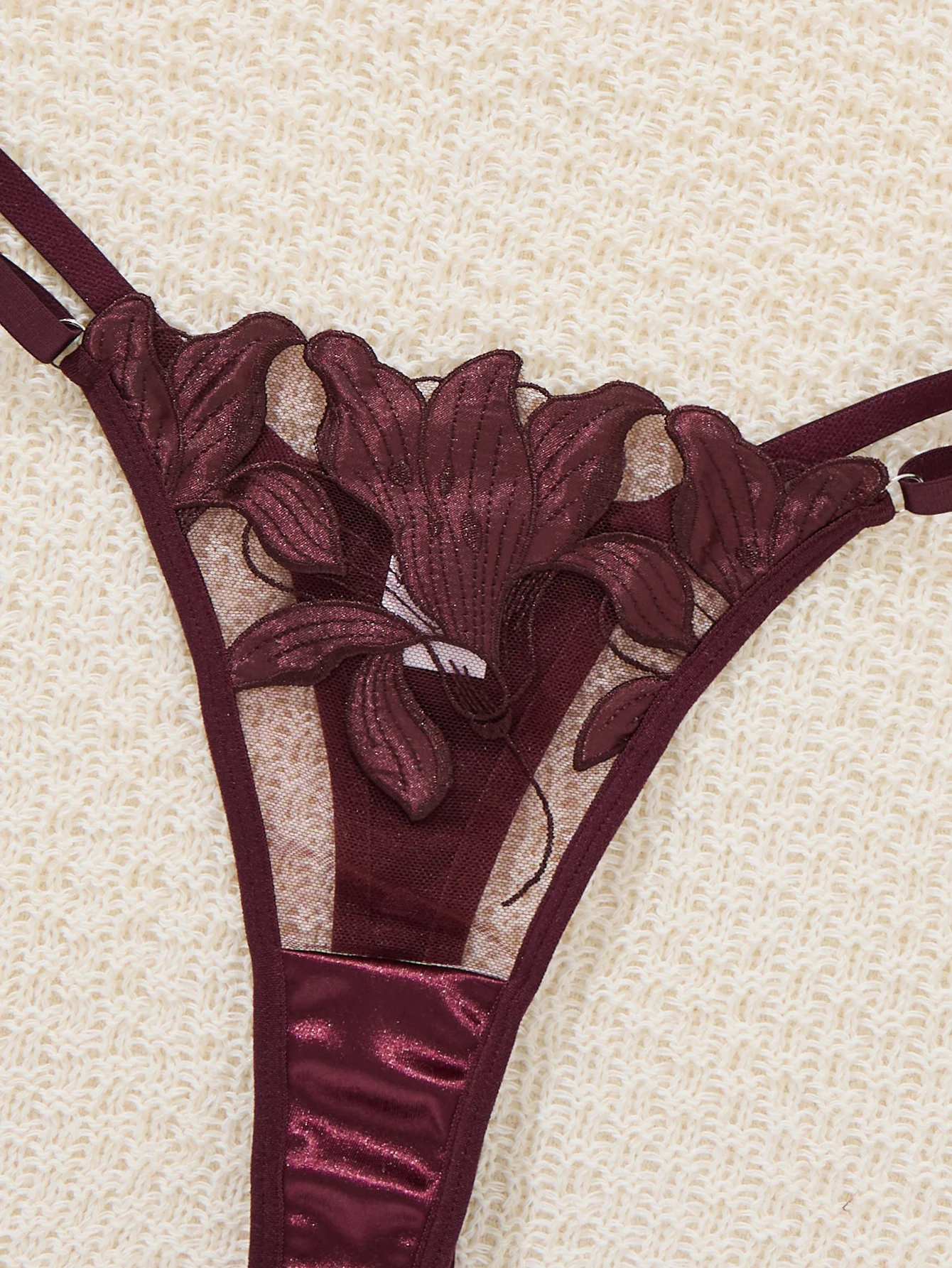 Purple French-Style Floral Embroidery Lace Lingerie Set, Sex and Soft Steel-Bra Cup Supporting Bra, Valentine's Day Party ZA8240 image 5