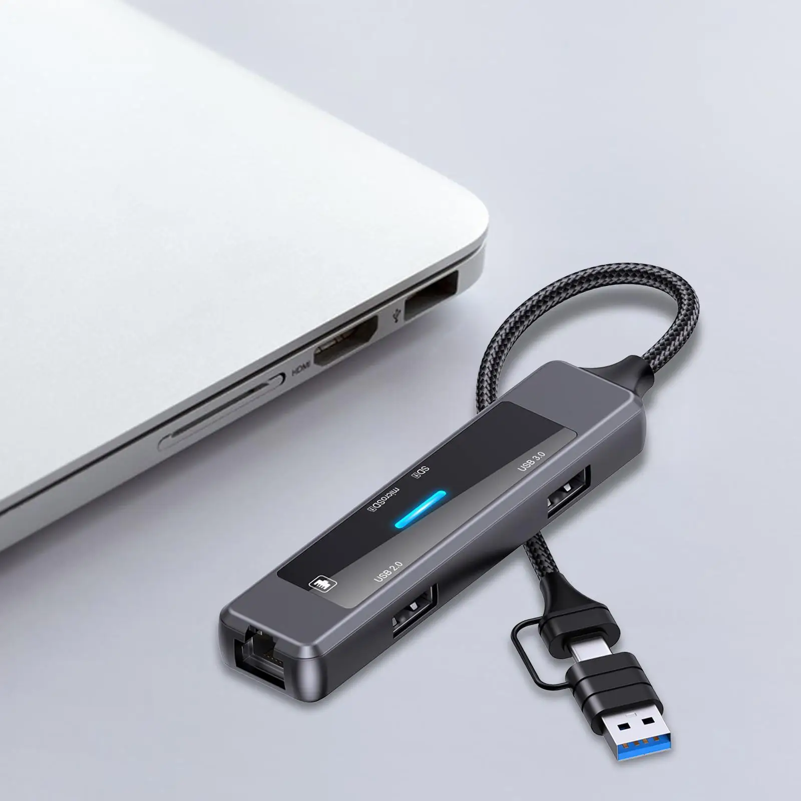 5 in 1 USB C Hub External Device Expansion Portable Power Indicator Light Compact USB Hub for Mouse USB Flash Drive Phone Tablet