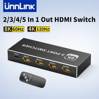 Unnlink 8K 60Hz HDMI Switch 2/3/4/5 Ports 4K 120Hz Video Splitter 3 In 1 Out for PS4/5 Xbox 360 Set-top Box to TV Monitor