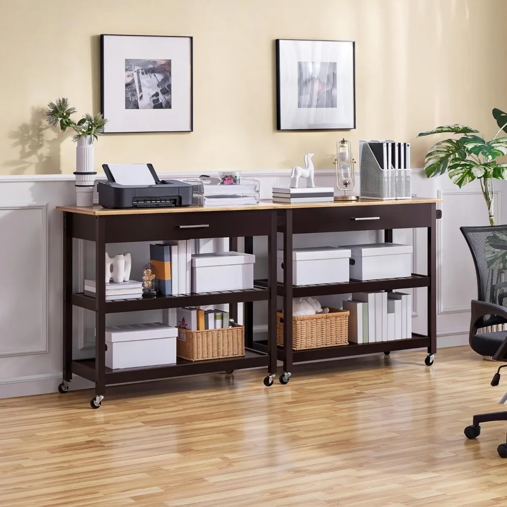 عربة جزيرة المطبخ مع سطح خشبي، وعربة أدوات متنقلة للخدمة، ودرج تخزين، ورف النبيذ، وحامل المناشف #3