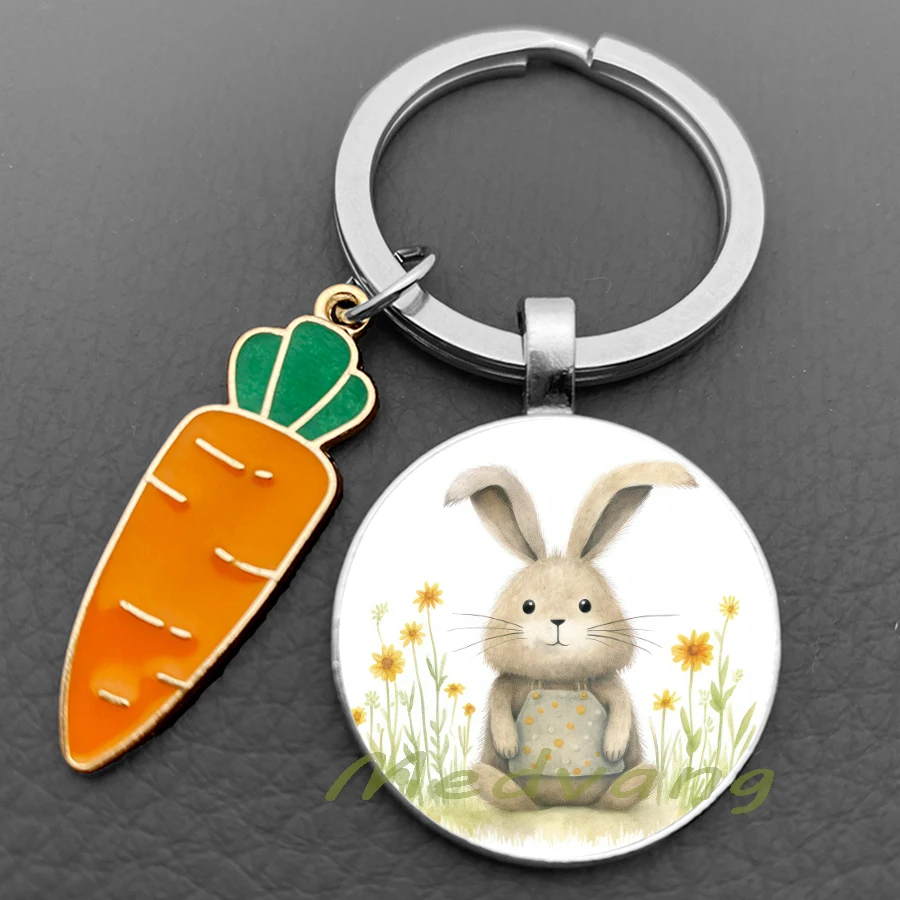 Easter Rabbit Keychain Acrylic Carrot Pendant Keyring Accessories Cute Rabbit Glass Women\'s Keychain Jewelry Gift